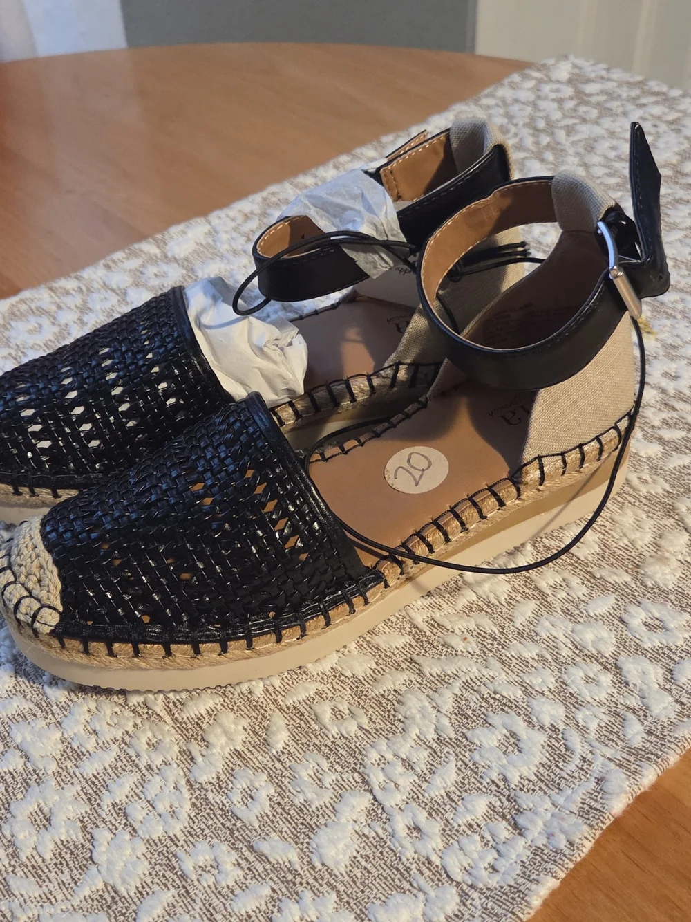 Black Woven Espadrille Ankle-Strap Sandals
